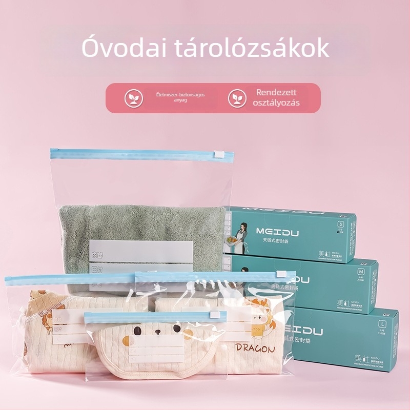 Átlátszó, zárható tároló tasakok babaruhákhoz és pelenkákhoz