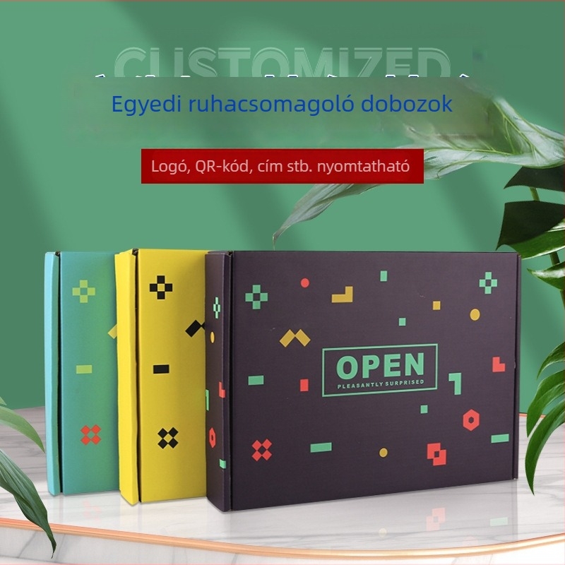 Háromrétegű ruházati csomagoló doboz hullámkartonból, fehérneműknek, kétoldalas színes nyomtatás, logó, személyre szabott