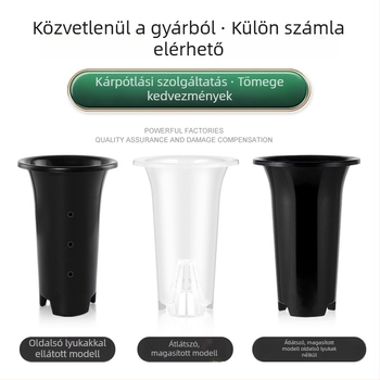 Átlátszó orchidea-cserép, magas, nagy méretű, légáteresztő, fekete, oldalsó nyílások nélkül