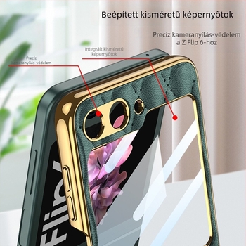 GKK gyűrűs tok Samsung Z Flip6-hoz, Chanel-stílus, műbőr, elektroplatírozott, gyémántmintás, összecsukható védőtok