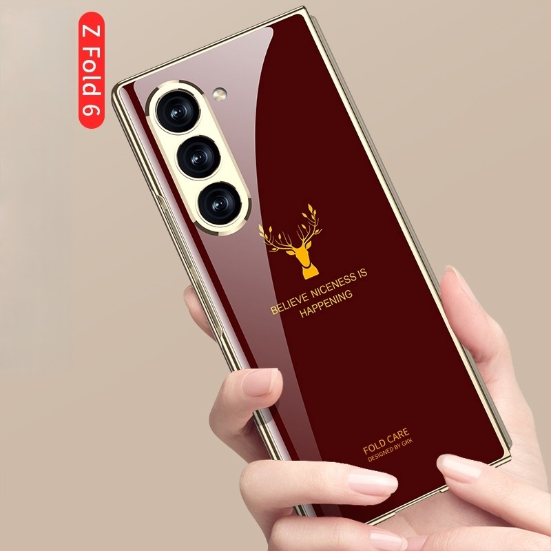 Samsung Z Fold kemény tok szarvas mintával, elektroplakált felülettel