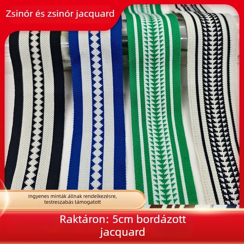 5 cm-es mikroelasztikus bordázott kötött szalag nylonhatású, gyerek nadrág oldalán futó díszes csíkokhoz