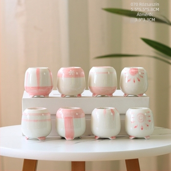 Mini Lithops kerámiás cserép kék-fehér mázzal, kézzel festett, aranyos minimalist design a palánta nevelésére.