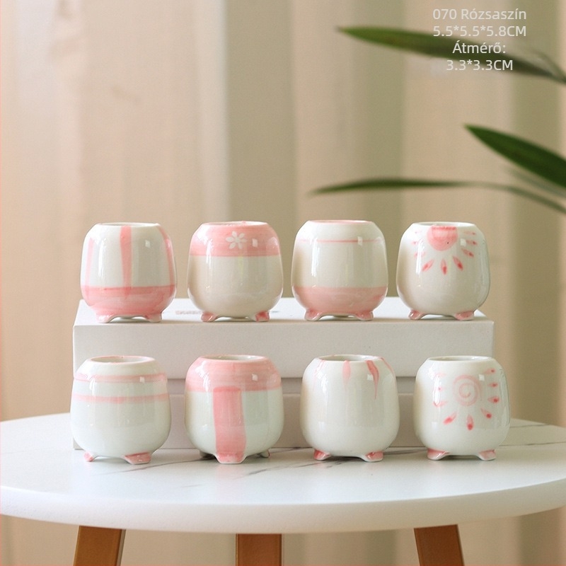 Mini Lithops kerámiás cserép kék-fehér mázzal, kézzel festett, aranyos minimalist design a palánta nevelésére.