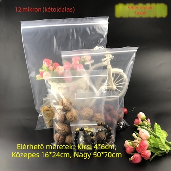 PE átlátszó önzáró tasakok, 12 mm vastagság, ruházat és kisebb kiegészítők csomagolására, 100 db