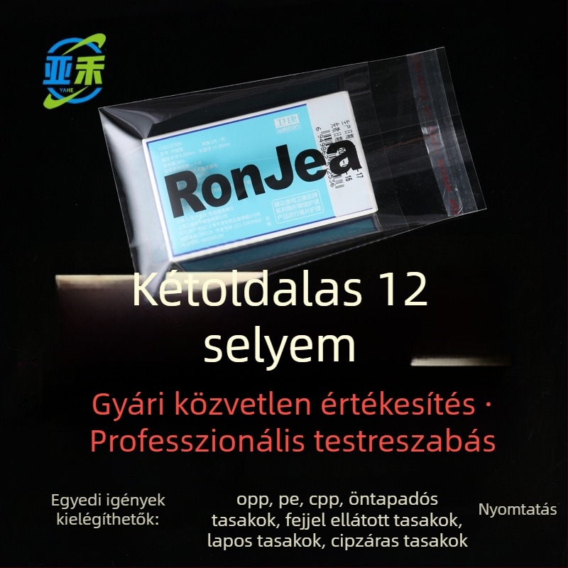 Személyre szabható átlátszó OPP taska ékszerekhez, ruházathoz és csomagoláshoz, öntapadós, logó nyomtatással