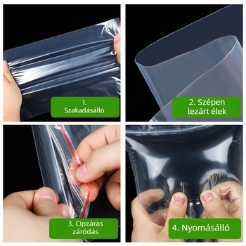Átlátszó PE önzáró tasakok, vastagított műanyag élelmiszer-csomagolás, vízálló cipzáros tasakok, egyedi gyártás