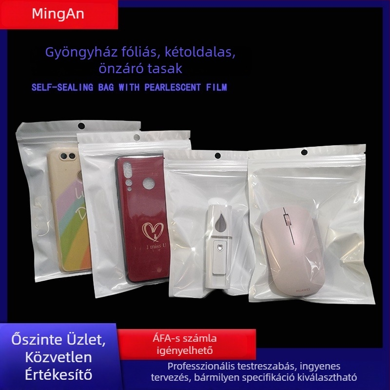 MingAn mobiltelefon tok csomagoló tasak Yin-Yang zárással, átlátszó fehér önzáró műanyag tasak