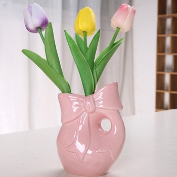 Porcelánból készült masnis váz, kerámia dekoráció otthoni használatra, szárított virágokkal