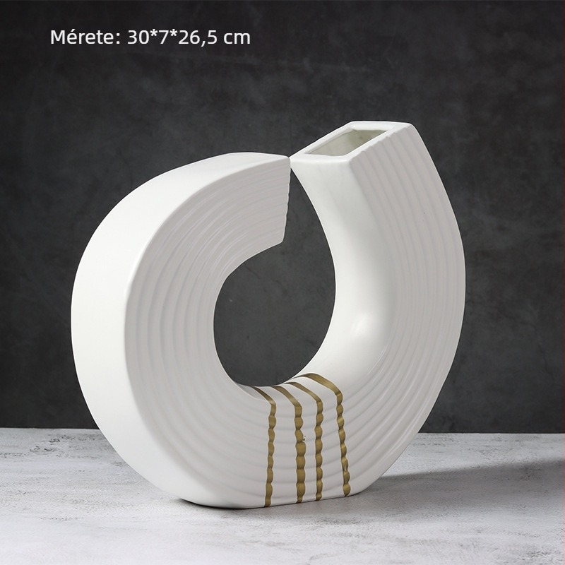 Modern és minimalist kerámiavirág-dísz skandináv stílusban, horog alakú hangjegy formájú, aranyszállal