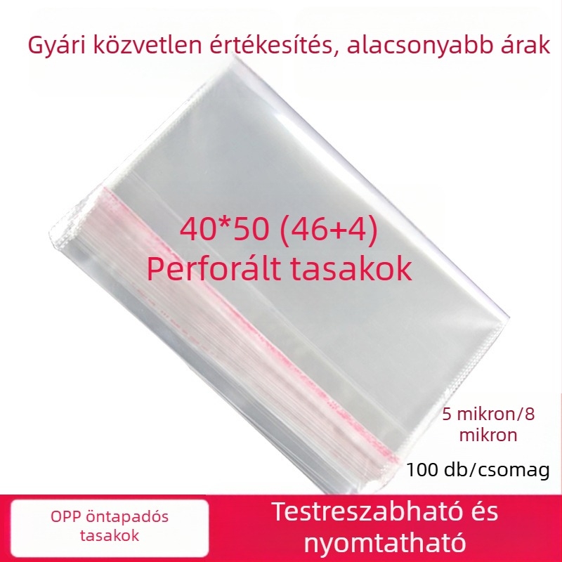 Személyre szabható átlátszó OPP öntapadós ruhacsomagoló tasakok, 40×50 cm, 50–80 mm