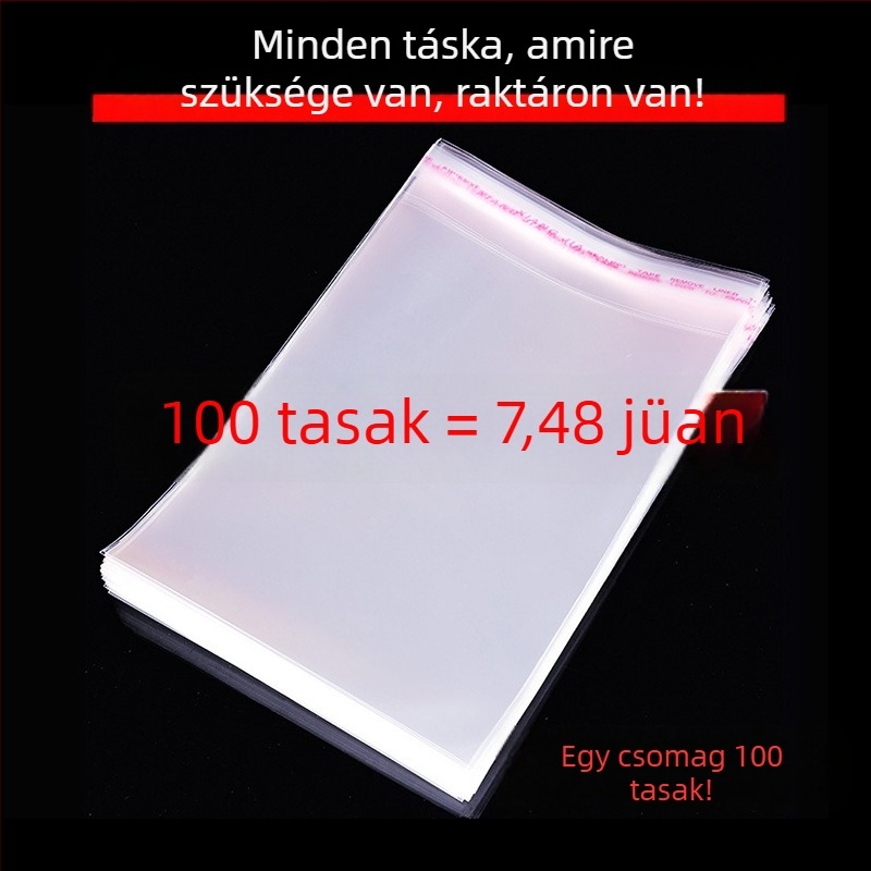 Átlátszó OPP csomagoló tasakok, vastagított, öntapadós zárású, műanyag, nagy méret, lapos szájú