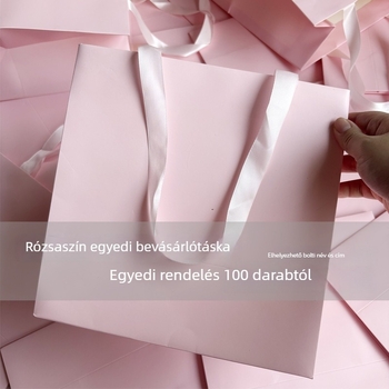 Rózsaszín papírtáska ruházati bolt számára, egyszerű kézitáska, rózsaszín bevásárlótáska logónyomtatással, szitanyomásos kivitel