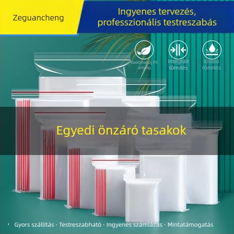 Egyéni PE műanyag zárható tasakok, átlátszó önzáró csomagolás, környezetbarát
