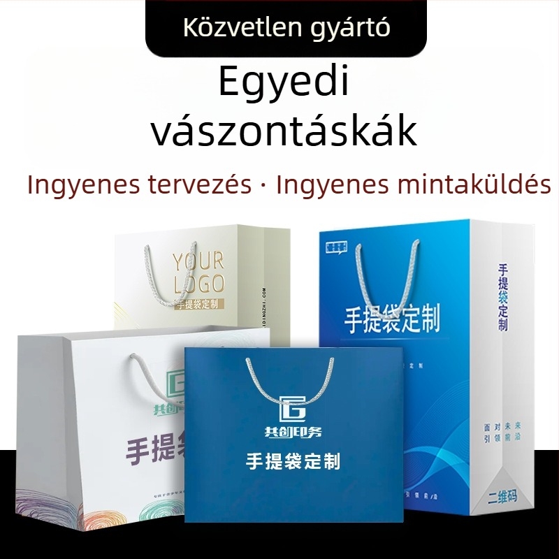 Fehér kartonból készült tote táska teljes színes nyomtatással a vállalati arculat megjelenítésére, logóval ajándék- és ruhatáskákhoz