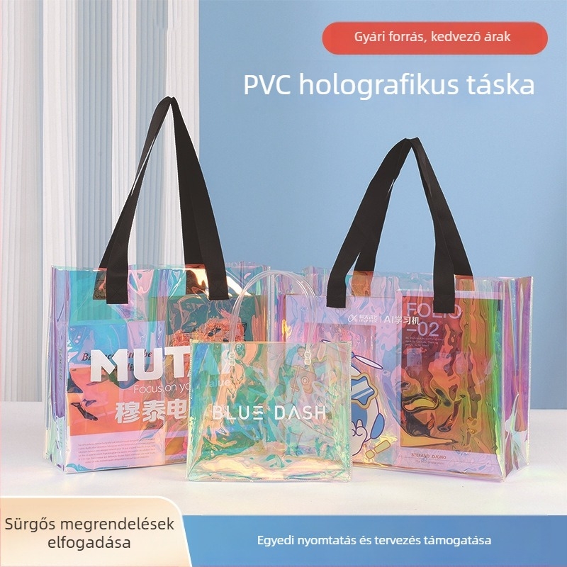 PVC átlátszó tote táska, lézeres mintázat, bevásárló táska ruházathoz, logóval testre szabható ajándékcsomagolás, egyvállas