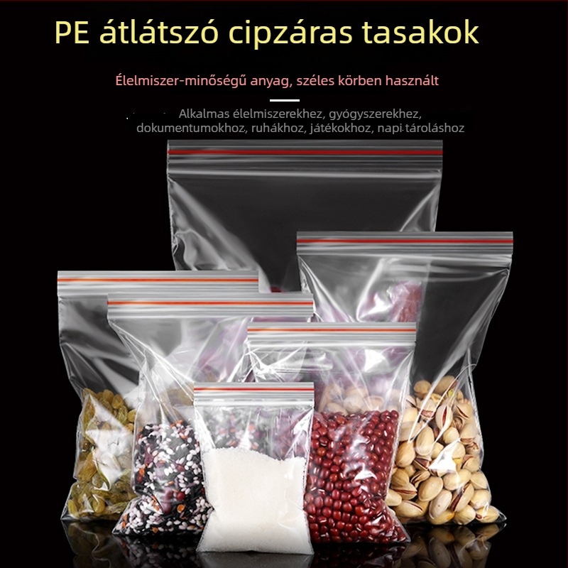 Átlátszó PE önzáró tasakok, vastagított kivitelben, élelmiszerekhez, ékszerekhez és csomagoláshoz