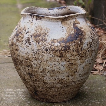 Kézzel készített agyagváz virágokhoz, terrakotta, wabi-sabi motívummal, száraz virágokhoz, padlón álló dekoráció