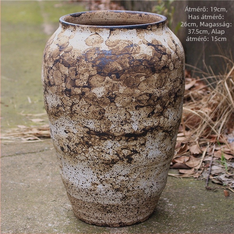 Kézzel készített agyagváz virágokhoz, terrakotta, wabi-sabi motívummal, száraz virágokhoz, padlón álló dekoráció