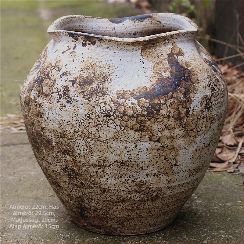 Kézzel készített agyagváz virágokhoz, terrakotta, wabi-sabi motívummal, száraz virágokhoz, padlón álló dekoráció