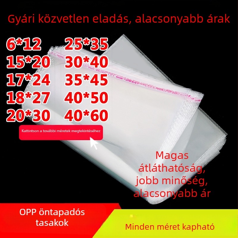 OPP tasakok ruhák csomagolásához, átlátszó öntapadós tasakok 30x40 cm, logó nyomtatás