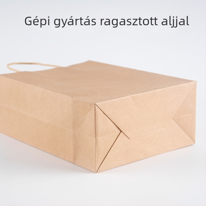 Kraft papírzacskó négyszögletes talppal, tote táska elvitelre, egyedi logó nyomtatás, ruhák tárolása, ajándéktáska