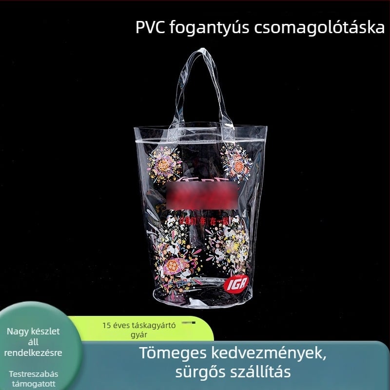 PVC átlátszó kézitáska, testreszabható műanyag ajándéktáska divatos vásárláshoz, logóval testreszabható