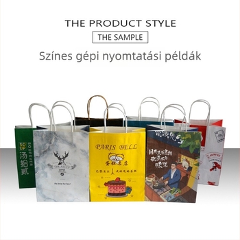 Kraft papírtáska fogantyúkkal, csomagolás ajándékok és ruházat számára, egyedi logó, négyzetes talp
