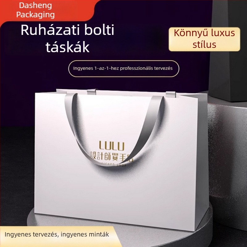 Ruházati üzletek számára egyedi papírzacskók, luxus négyszögletes aljú ajándéktáskák logónyomással