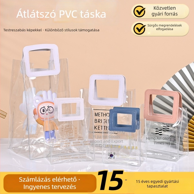 PVC átlátszó kézitáska személyre szabható bőrszerű kinézettel, vízálló esküvői ajándéktáska bonbonokhoz