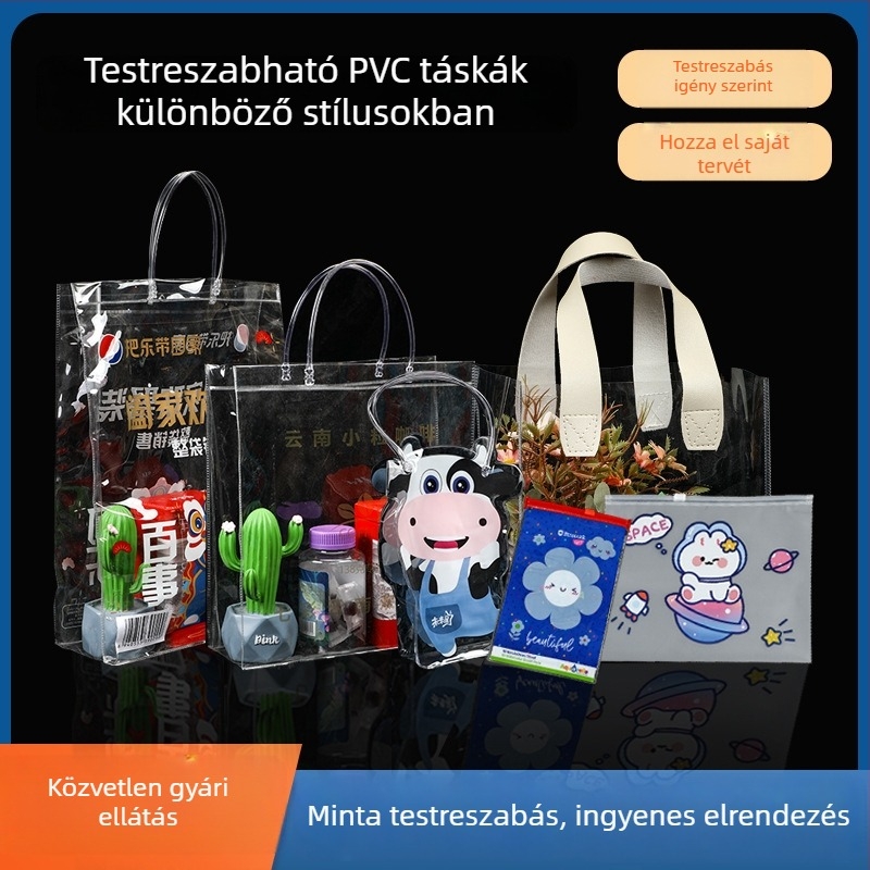 Átlátszó PVC kézitáska színes nyomtatással, kozmetikai táska graffiti dizájnnal és tej-zselé motívummal