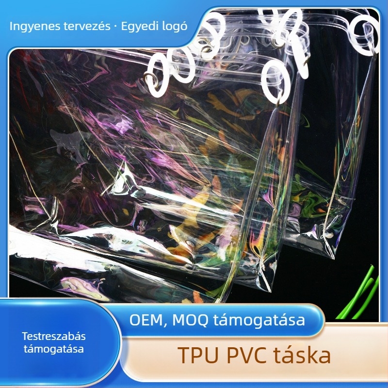 Magas átlátszóságú PVC kézitáska egyedi tervezéssel, PP csomagolás, TPU átlátszó ajándék buborékzacskók lézeres logóval