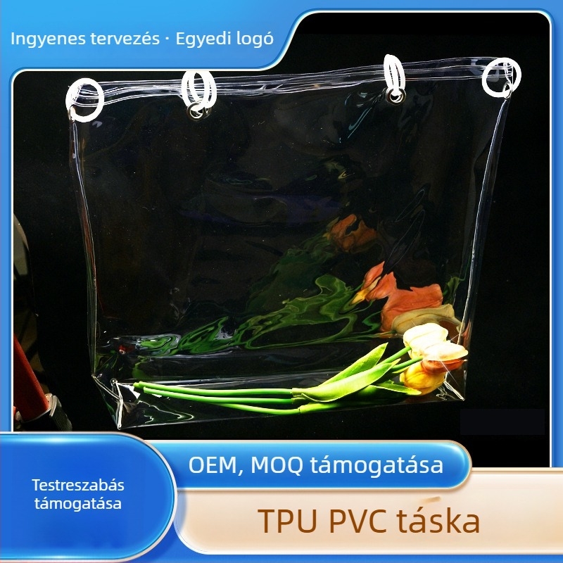 Magas átlátszóságú PVC kézitáska egyedi tervezéssel, PP csomagolás, TPU átlátszó ajándék buborékzacskók lézeres logóval
