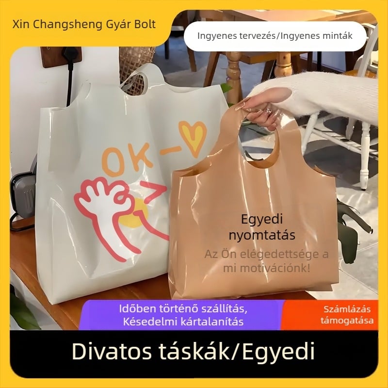 Kerek szájú tote táska, egyedi, divatos műanyag bevásárlótáska