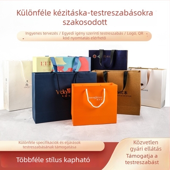 Személyre szabott logóval ellátott papírtáska, kézi fogantyúval, négyzetes talppal, vásárláshoz, ruházathoz és kozmetikumokhoz