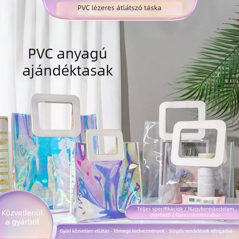 PVC lézeres átlátszó kézitáska, vízálló kis ajándéktáska, testreszabható