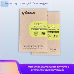 6,5 hüvelykes mobiltelefonhoz készült edzett fóliás csomagoló doboz, kraftpapír, sárga címke, könyv alakú doboz