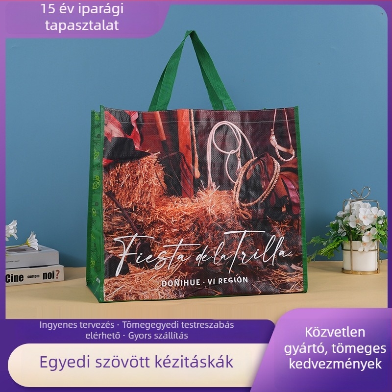 Egyedi logóval ellátott szövött kézitáska ajándékcsomagoláshoz RPET laminált anyaggal