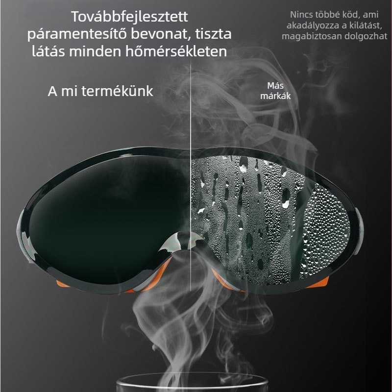 Hegesztővédő szemüveg sötétzöld lencsékkel, narancssárga keret, párásodás elleni, szélvédő és porálló, szemvédelem hegesztőknek