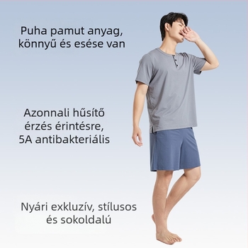 Férfi nyári pizsama szett, rövid ujjú, vékony Lyocell-pamut anyag, kínai stílus, hűsítő, antibakteriális