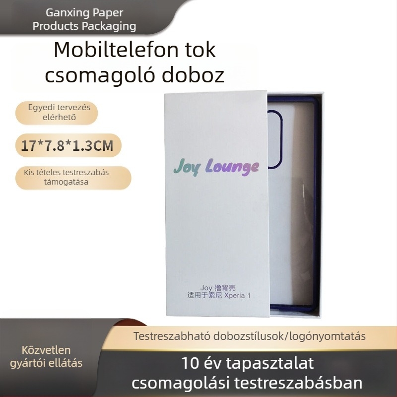 Tempered glass képernyővédő és telefonhoz való tok csomagoló készlet: fehér karton doboz, karton fedél, kihúzható doboz, logóval ellátott ajándékdoboz, papírdoboz, arany fóliás nyomtatott ajándékdoboz
