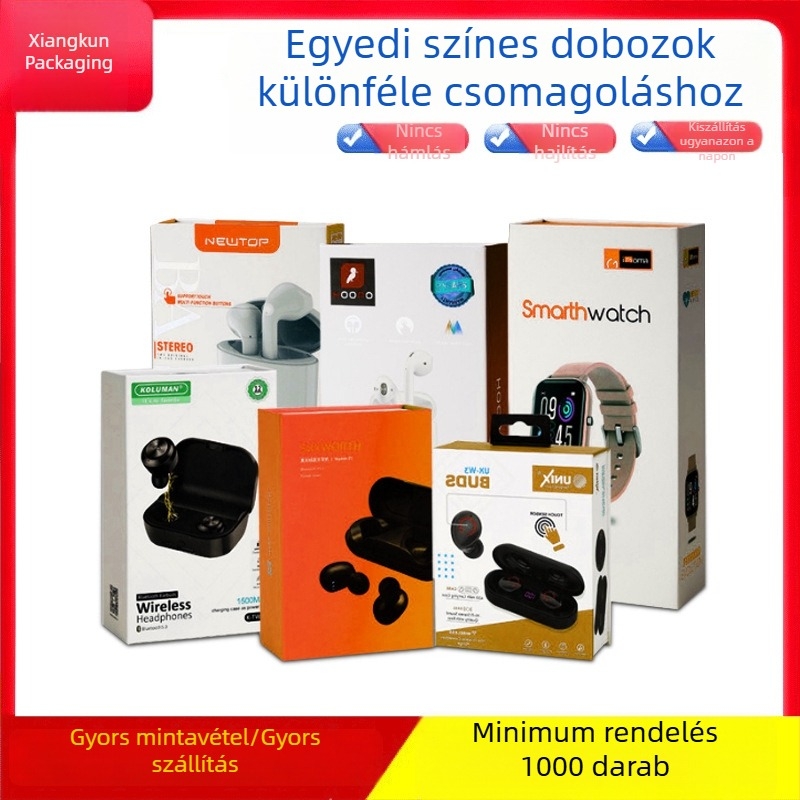 Személyre szabott ablakos doboz vezeték nélküli fülhallgatókhoz, kampóval, különleges alakú, hajtogatható fehér karton csomagolás