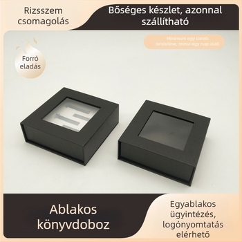 Fekete karton doboz ablakkal és nyitható fedéllel, mágneses könyv alakú belső USB-memóriához és Bluetooth fejhallgatóhoz