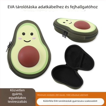 Kreatív EVA avokádó formájú tároló táska adatkábellel, fejhallgatóval, USB‑kulcsokkal és power bankokkal – hordozható cipzáras tok