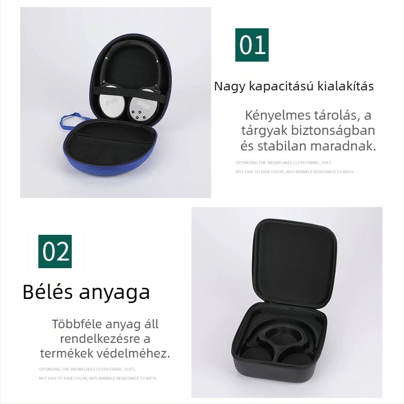 Hordozható fülhallgató tároló táska EVA ütésálló tokkal és cipzárral, 3C digitális eszközökhöz