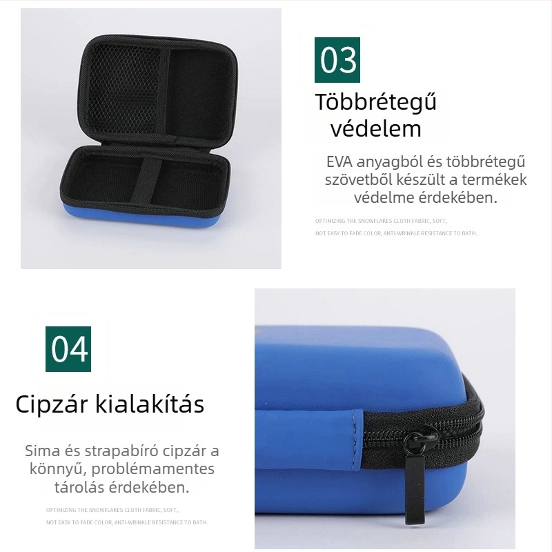 Hordozható fülhallgató tároló táska EVA ütésálló tokkal és cipzárral, 3C digitális eszközökhöz