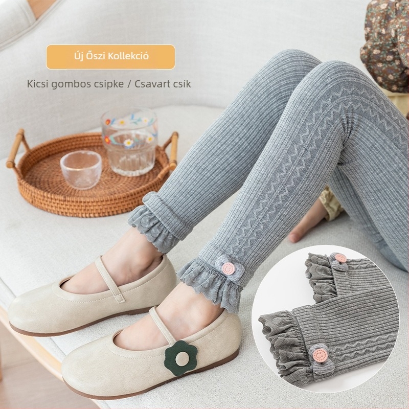 Lányoknak szánt pamut leggings csipke részlettel, 3/4 hossz, tavasz–ősz koreai stílus