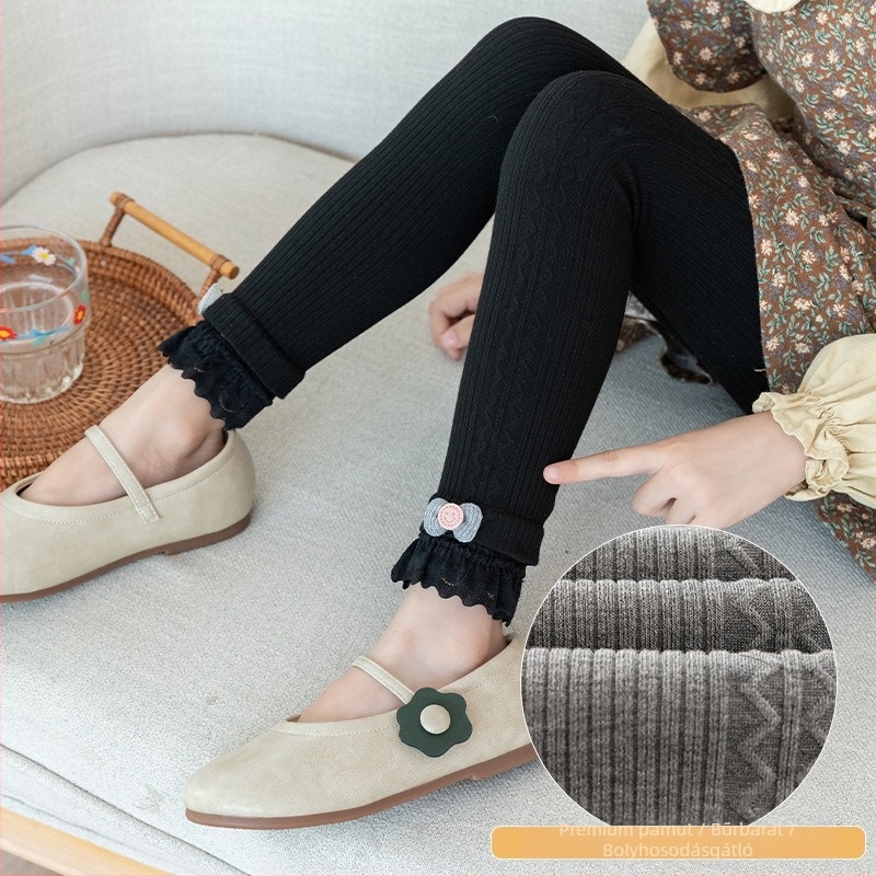 Lányoknak szánt pamut leggings csipke részlettel, 3/4 hossz, tavasz–ősz koreai stílus