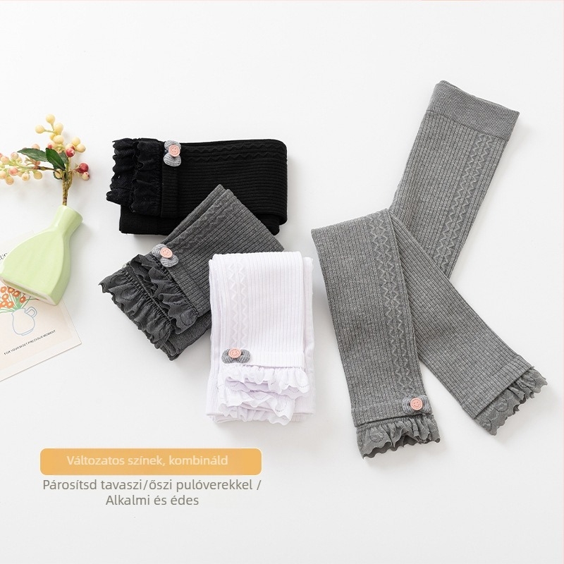 Lányoknak szánt pamut leggings csipke részlettel, 3/4 hossz, tavasz–ősz koreai stílus
