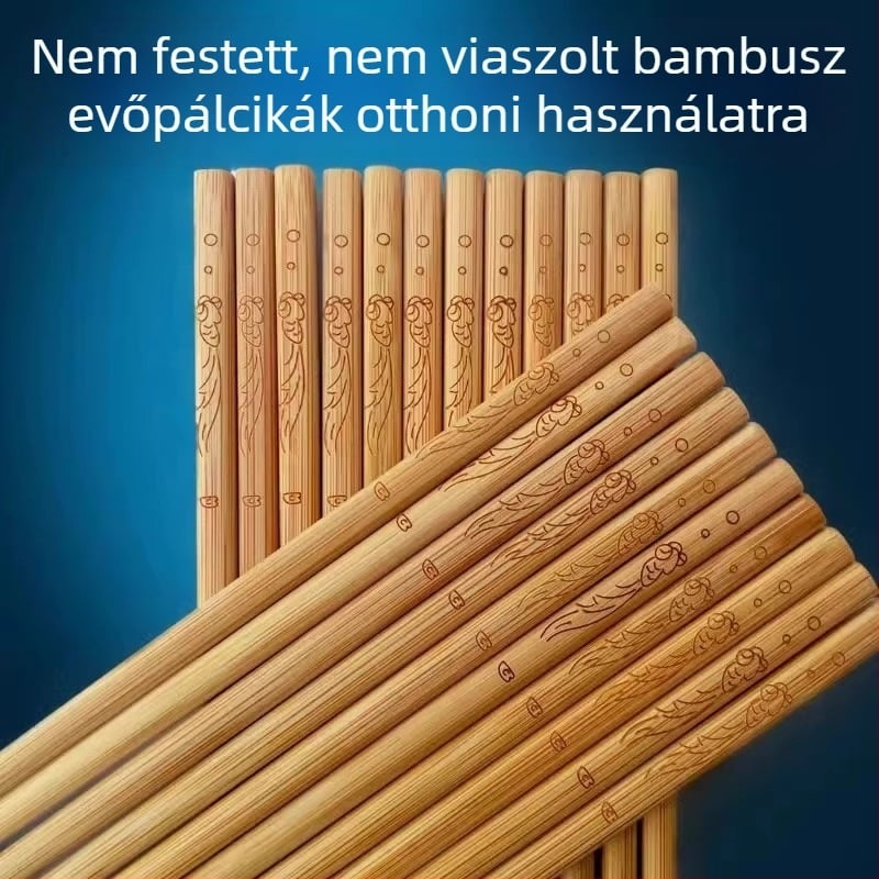 Természetes faragású bambusz evőpálcák, magas minőségű, lakkozás nélkül, csúszásmentes, otthoni és éttermi használatra